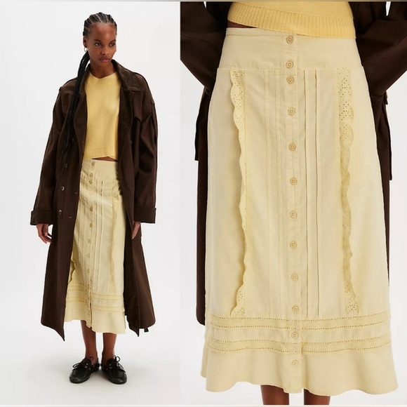 Free People Whitney Midi Skirt Yellow size Yellow - Picture 1 of 10